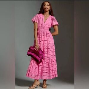 Chic Pink Eyelet Maxi Dress